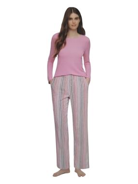 GAP Pink Flannel Pajama Set with Pastel Accent Stripes L